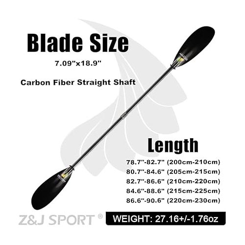  Z&J SPORT Sea Kayak Paddle Full Carbon with Paddle Bag, Adjustable Recreational Touring Kayak Paddle for Relaxed Kayaking in Ocean, River, Lake (SK-T)