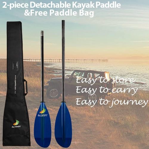  Z&J SPORT Kayak Paddle Fiberglass Blade,2-Piece Adjustable Carbon Shaft for Ocean,River,Lake,Paddle for Touring Kayak，with 1 Free Paddle Bag