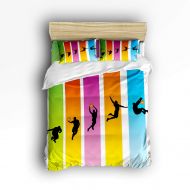 Z&L Home Rainbow Colored Theme Basketball Player Sports Man Jumps Bedding Sets Luxury Duvet Cover Set Flat Sheet Set with Pillow Case for Teen Girls Boys Men Women Children Kids