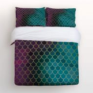 Z&L Home Fish Mermaid Glitter Ocean Ombre Purple Teal Bedding Sets Luxury Duvet Cover Set Flat Sheet Set with Pillow Case for Teen Girls Boys Men Women Children Kids