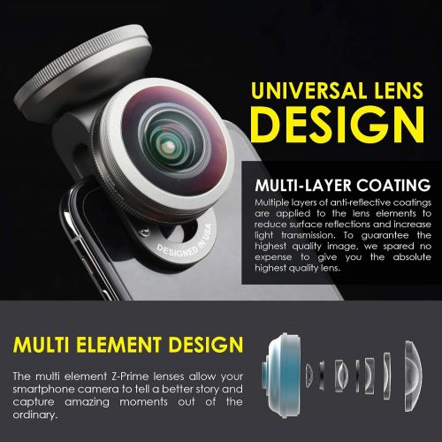  Ztylus Z-Prime Universal Fisheye Selfie Lens + Free Lens Adapter for iPhone, Galaxy Series and Google Pixel (Fisheye Lens)