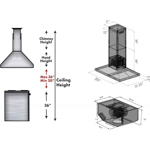  ZLINE Z Line GL2i-RS-30 30 900 CFM Remote Blower Island Mount Range Hood in Stainless Steel