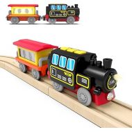 Battery Operated Locomotive Train, Magnetic Train Toy for Wooden Tracks, Motorized Train Compatible with Thomas, Brio, Chuggington, Melissa and Doug (Battery Not Included)