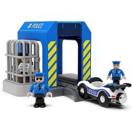 Wooden Train Tracks Accessories, Train Set Piece of Police Station Compatible with All Railroad Track Collection, Train Toys Expansion Pack for Kids Ages 3 and Up.