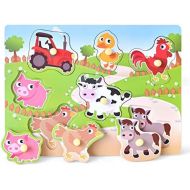 [아마존베스트]Wooden Puzzles Farm Chunky Baby Puzzles Peg Board, Full-Color Pictures for Preschool Educational Jigsaw Puzzles, 7Pieces