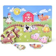 [아마존베스트]Wooden Peg Puzzle, Farm Chunky Baby Puzzles, Full-Color Pictures Wood Shape Puzzle Peg Board, Animal Knob Puzzle for Educational Toddlers 1,2,3,4 Yeas Old, 8 Pieces