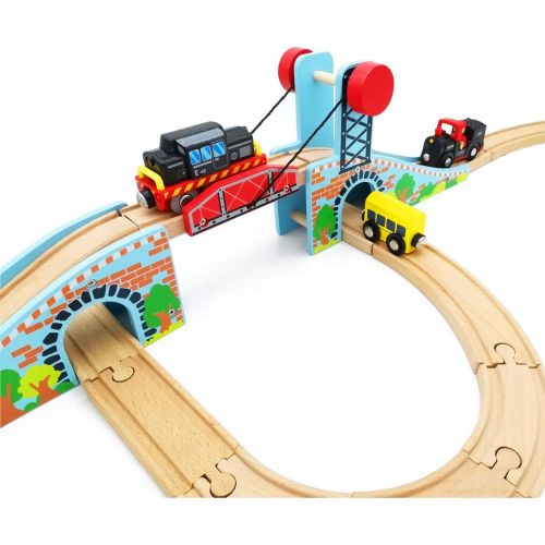  Z MAYABBO Wooden Train Tracks Accessories Wood Train Lifting Bridge for Railroad Tracks fits for All Railway Tracks