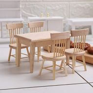 Z MAYABBO Wooden Dollhouse Furniture of Table & Chair, Miniature Dollhouse Accessories of Dining Room Accessory - 1/12 Scale