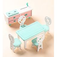 Z MAYABBO Wooden Dollhouse Furniture of House Kitchen for Miniature Dollhouse Accessories, Dining Room Accessory Includes Table & Chair, Cooking Cabinet - 1/12 Scale