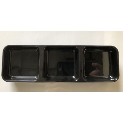  Z Moments Melamine 3-Compartment Divided Soy Sauce Dishes Plates Spicy Mustard Wasabi Sashimi Rectangular, 8-3/4 L X 2-3/4 W, Black (12)