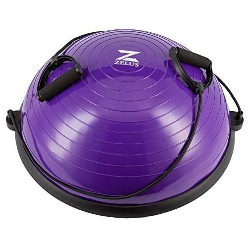  Z ZELUS ZELUS Balance Ball Trainer Half Yoga Exercise Ball with Resistance Bands and Foot Pump for Yoga Fitness Home Gym Workout