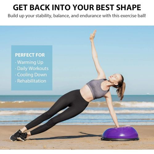  Z ZELUS ZELUS Balance Ball Trainer Half Yoga Exercise Ball with Resistance Bands and Foot Pump for Yoga Fitness Home Gym Workout
