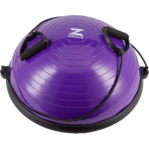  Z ZELUS ZELUS Balance Ball Trainer Half Yoga Exercise Ball with Resistance Bands and Foot Pump for Yoga Fitness Home Gym Workout