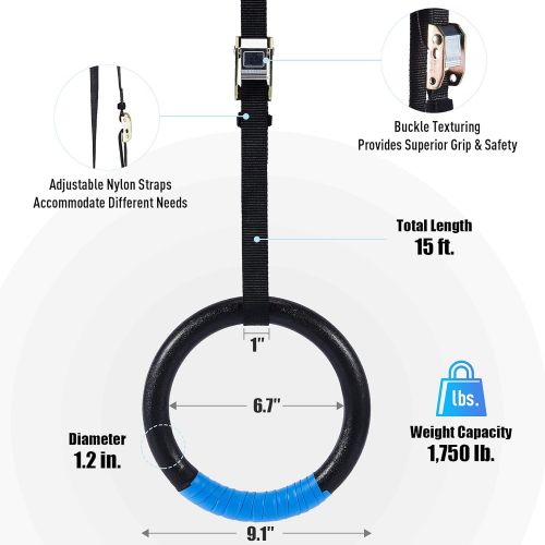  Z ZELUS ZELUS Gymnastic Rings, Exercise Olympic Rings with Adjustable Straps, Steel Buckles, Perfect for Workout, Strength Training, Pull-Ups and Dips (Black)