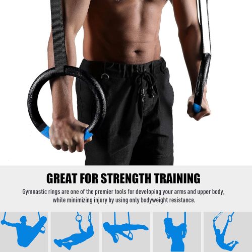  Z ZELUS ZELUS Gymnastic Rings, Exercise Olympic Rings with Adjustable Straps, Steel Buckles, Perfect for Workout, Strength Training, Pull-Ups and Dips (Black)