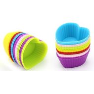 Heart Silicone Baking Cups, Heart Molds Love Cupcake Liners Large Resusable Muffin Cups, 30 Packs(Rainbow Colors)