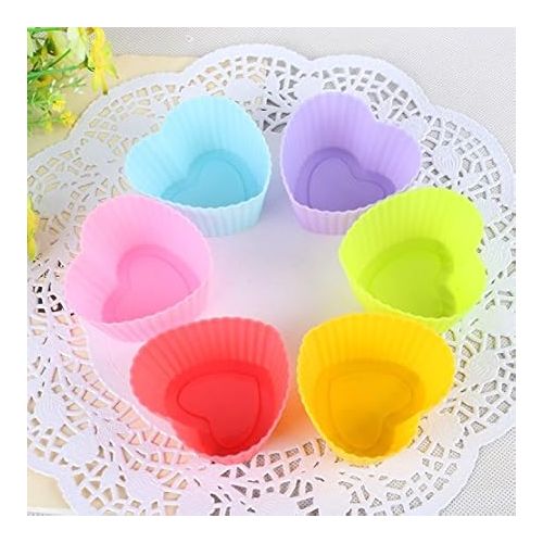  Heart Silicone Baking Cups, Heart Molds Love Cupcake Liners Large Resusable Muffin Cups, 30 Packs(Rainbow Colors)