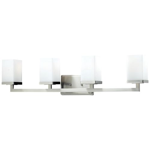  Z-Lite 1900-4V Tidal Four Light Vanity Light, Metal Frame, Brushed Nickel Finish and Matte Opal Shade of Glass Material