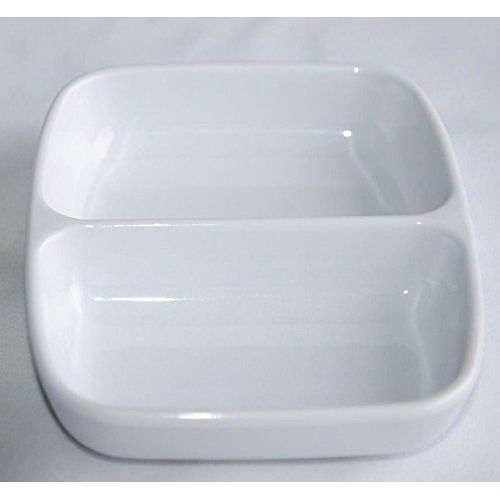  Z-Moments Melamine Plastic Sauce Dishes, 2-Compartment Divided Saucer, White, 120-pcs (10 Dozen)