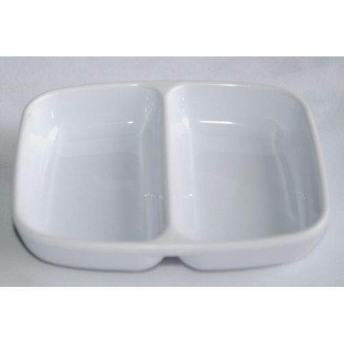  Z-Moments Melamine Plastic Sauce Dishes, 2-Compartment Divided Saucer, White, 120-pcs (10 Dozen)