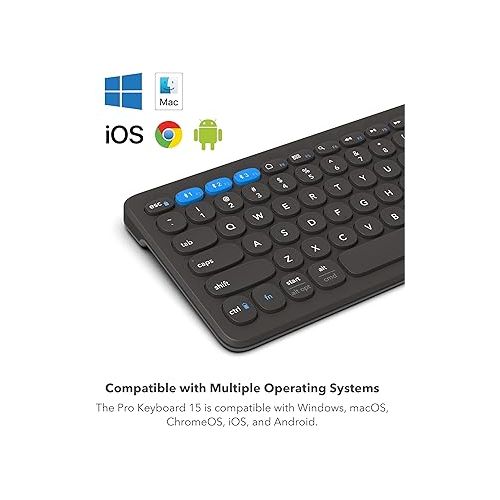  Zagg Pro Keyboard 15 - Mid-Size Wireless Charging Desktop Keyboard - Multi-Device Pairing - Compatible with Windows, macOS, iOS, Android, ChromeOS - Ergonomic Design for Efficient, Comfortable Typing