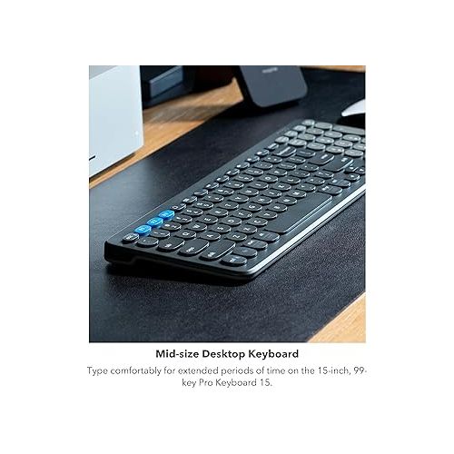  Zagg Pro Keyboard 15 - Mid-Size Wireless Charging Desktop Keyboard - Multi-Device Pairing - Compatible with Windows, macOS, iOS, Android, ChromeOS - Ergonomic Design for Efficient, Comfortable Typing