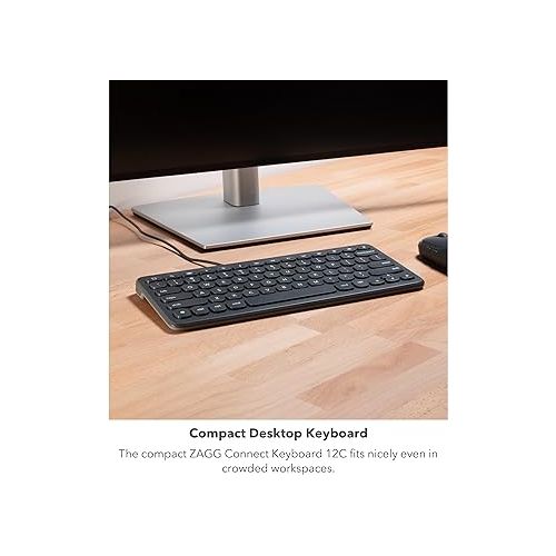  Zagg Connect Keyboard 12C - Compact Type-C Wired Desktop Keyboard - Universal Compatibility with Windows, ChromeOS, Android, iOS, macOS, iPadOS - Optimized Typing Experience - Eco-Conscious Design