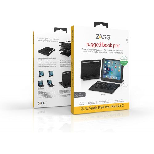  [아마존베스트]ZAGG Rugged Book Pro | Magnetic-Hinged | Multi Pairing | Durable stand Case & Detachable Wireless Backlit Keyboard | for Apple iPad PRO 9.7-inch [4th Gen 2016] & iPad Air 2 | - Bla