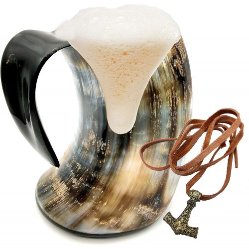  [아마존베스트]ZAHANAARAs Viking Cup Drinking Horn Tankard Authentic Medieval Inspired drinking Mug (16oz)