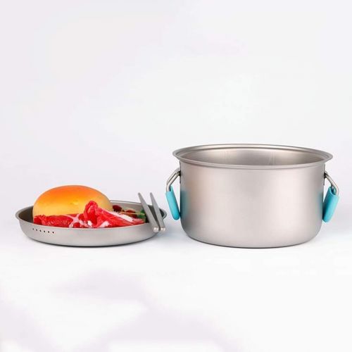  ZAIHW Titanium Camping Cookware Set 5-Piece Pot & Pan Outdoor Cooking Equipment Mess kit, Strong Lightweight (Ti) Travel/Hiking/Camping in Cloth Case