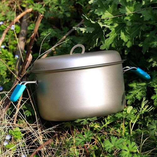  ZAIHW Titanium Camping Cookware Set 5-Piece Pot & Pan Outdoor Cooking Equipment Mess kit, Strong Lightweight (Ti) Travel/Hiking/Camping in Cloth Case