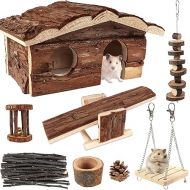 ZALALOVA Hamster-Chew-Toys Pet Activity Structure, 17 Pack Wooden Accessories with House, Food Bowl, Activity Toys for Mouse, Rats, Gerbils, Small Birds