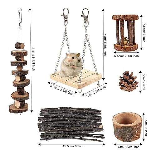  ZALALOVA Hamster-Chew-Toys Pet Activity Structure, 17 Pack Wooden Accessories with House, Food Bowl, Activity Toys for Mouse, Rats, Gerbils, Small Birds