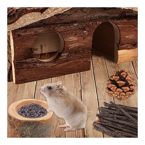  ZALALOVA Hamster-Chew-Toys Pet Activity Structure, 17 Pack Wooden Accessories with House, Food Bowl, Activity Toys for Mouse, Rats, Gerbils, Small Birds