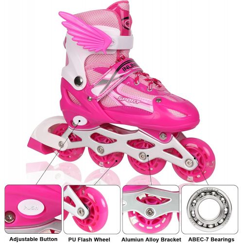  ZALALOVA Kids Adjustable Inline Skates, Safe and Durable Roller Skates for Girls with Breathable Mesh Skates- Featuring All Illuminating Wheels