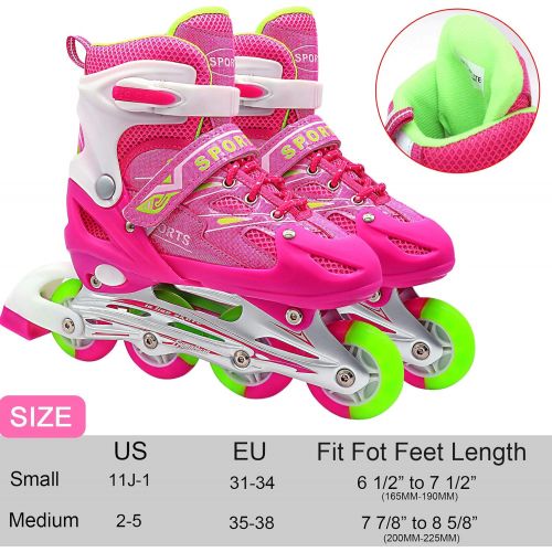  ZALALOVA Inline Skates for Kids, 4 Size Adjustable Skates with Shiny Surface and Light Up Wheels Beginner Pink Roller Skates for Girls