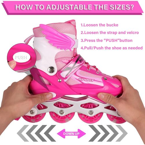  ZALALOVA Kids Adjustable Inline Skates, Safe and Durable Roller Skates for Girls with Breathable Mesh Skates- Featuring All Illuminating Wheels