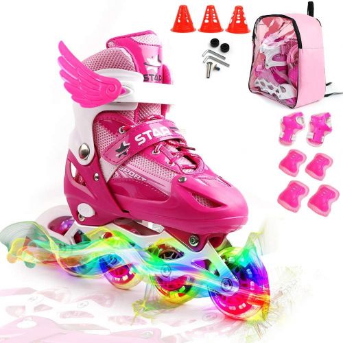  ZALALOVA Kids Adjustable Inline Skates, Safe and Durable Roller Skates for Girls with Breathable Mesh Skates- Featuring All Illuminating Wheels