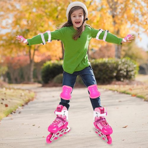  ZALALOVA Kids Adjustable Inline Skates, Safe and Durable Roller Skates for Girls with Breathable Mesh Skates- Featuring All Illuminating Wheels