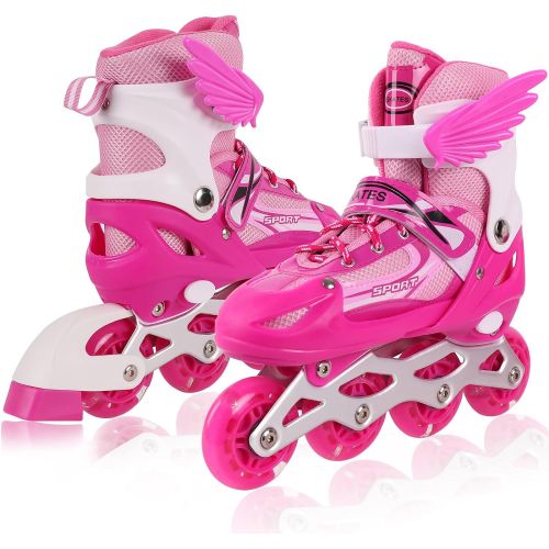  ZALALOVA Kids Adjustable Inline Skates, Safe and Durable Roller Skates for Girls with Breathable Mesh Skates- Featuring All Illuminating Wheels