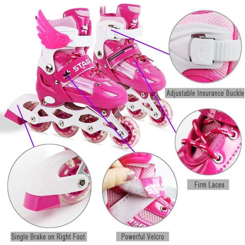  ZALALOVA Kids Adjustable Inline Skates, Safe and Durable Roller Skates for Girls with Breathable Mesh Skates- Featuring All Illuminating Wheels