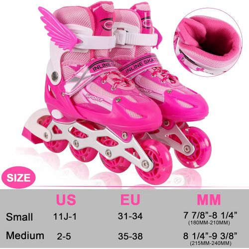  ZALALOVA Kids Adjustable Inline Skates, Safe and Durable Roller Skates for Girls with Breathable Mesh Skates- Featuring All Illuminating Wheels