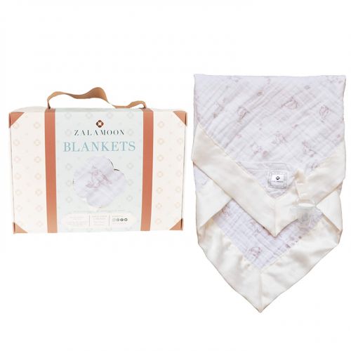  ZALAMOON Luxie Pockets Blanket, Baby Toddler 100% Cotton with Satin Trim Blanket with Pocket and Pocket/Strap Holder for Pacifier or Toy, Hunny Bunny