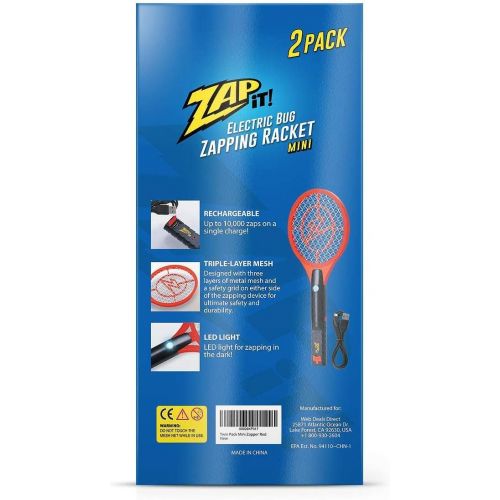  ZAP IT! Bug Zapper Twin-Pack Rechargeable Mosquito, Fly Killer and Bug Zapper Racket - 4,000 Volt - USB Charging, Super-Bright LED Light to Zap in The Dark - Safe to Touch (Mini Tw