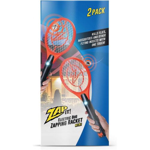  ZAP IT! Bug Zapper Twin-Pack Rechargeable Mosquito, Fly Killer and Bug Zapper Racket - 4,000 Volt - USB Charging, Super-Bright LED Light to Zap in The Dark - Safe to Touch (Mini Tw