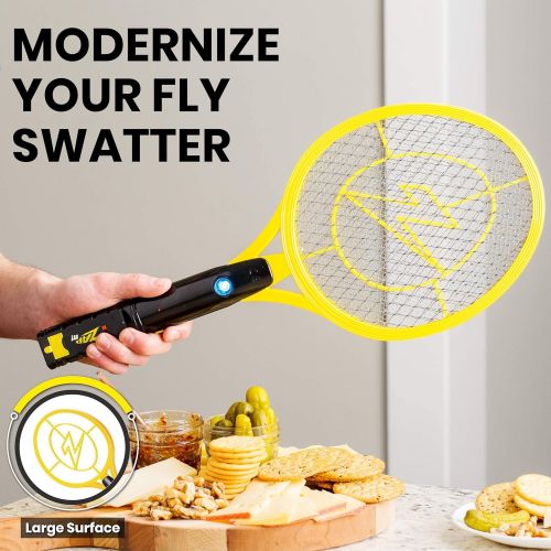  ZAP iT! Electric Fly Swatter Racket & Mosquito Zapper with Blue Light Attractant - High Duty 4,000 Volt Electric Bug Zapper Racket - Fly Killer USB Rechargeable Fly Zapper Indoor S