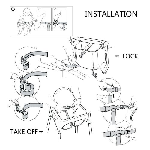  ZARPMA Children safty Belt, 3 Point Safety Harness for Child Kid Safe Strap for IKEA Antilop High Chair