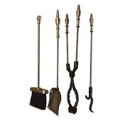 ZAY 5 Pieces Fireplace Tools Sets, Indoor Tools Iron Log Holder Fire Pit Stand Fire Tongs Shovel Antique Brush Chimney Poker Wood Stove Hearth Tool Set