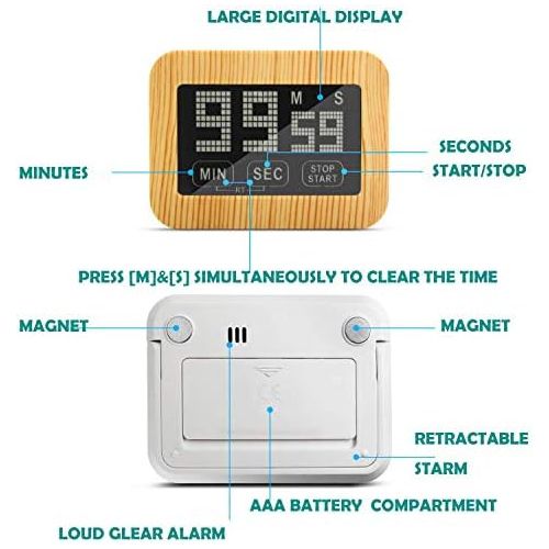  [아마존베스트]ZB ZealBoom Touchscreen Kitchen Clock Timer Digital Kitchen Timer Magnetic Electronic Egg Timer Stopwatch with LCD Display and Stand, Loud Alarm Clock for Cooking/Study/Sports Exer