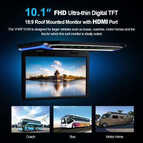  [아마존베스트]Zbark 10.1 inch Car Overhead Monitor 1080P Video HD Digital TFT Screen Wide Screen Ultra-Thin Mounted Car Roof Flip Down Player HDMI IR FM USB SD
